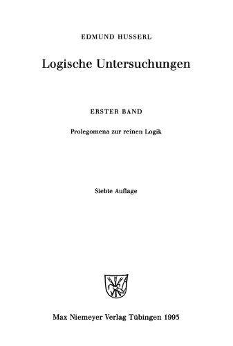 Logische Untersuchungen: Logische Untersuchungen
