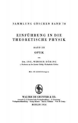 Einführung in die theoretische Physik: Band 3 Optik