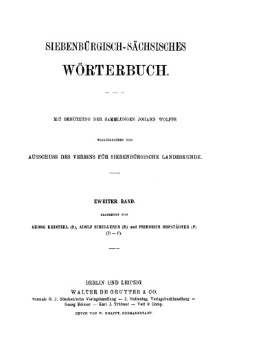 Siebenbürgisch-Sächsisches Wörterbuch: Band 2 D–F