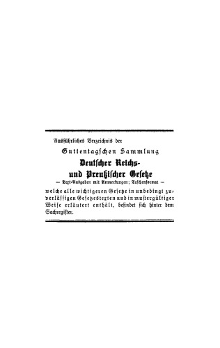 Sammlung kleinerer privatrechtlicher Reichsgesetze: Text-Ausgabe mit Anmerkungen und Sachregister