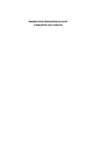 Série Études d’économie de l’énergie: Volume 5 Perspectives énergétiques dans l'industrie des ciments
