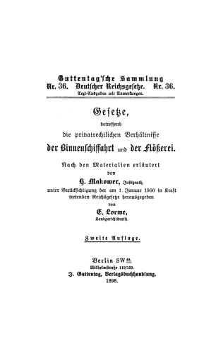 Gesetze, betreffend die privatrechtlichen Verhältnisse der Binnenschiffahrt und der Flößerei vom 15. Juni 1895