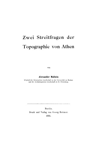 Zwei Streitfragen der Topographie von Athen