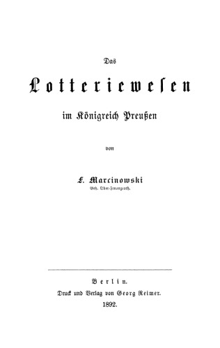 Das Lotteriewesen im Königreich Preußen