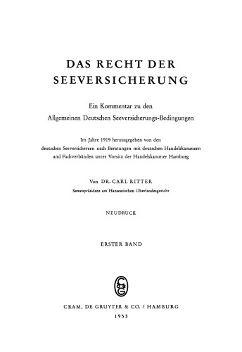 Das Recht der Seeversicherung: Band 1