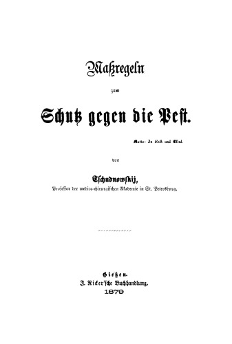 Maßregeln zum Schutz gegen die Pest