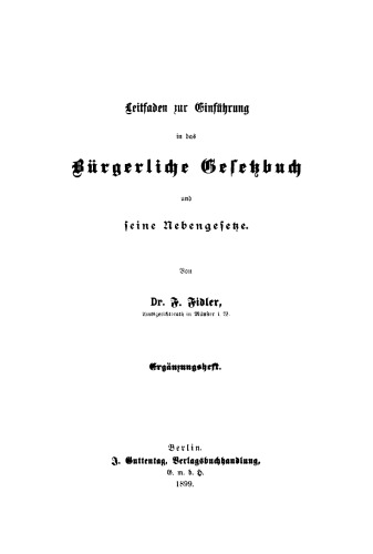 Leitfaden zur Einführung in das Bürgerliche Gesetzbuch und seine Nebengesetze: Ergänzungsheft