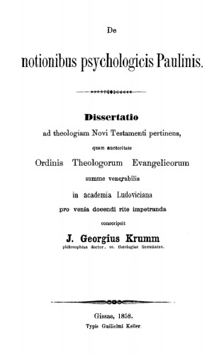 De notionibus psychologicis Paulinis: Dissertatio