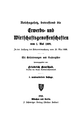 Reichsgesetz, betreffend die Erwerbs- und Wirtschaftsgenossenschaften vom 1. Mai 1889
