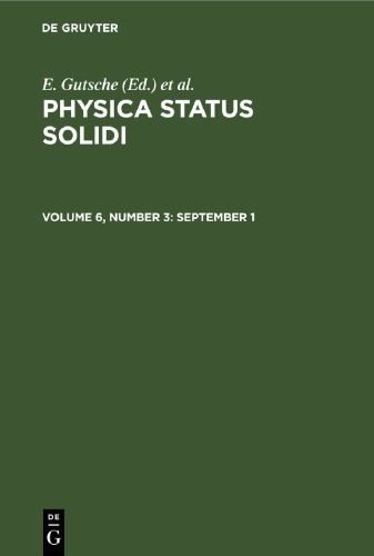 Physica status solidi: Volume 6, Number 3 September 1