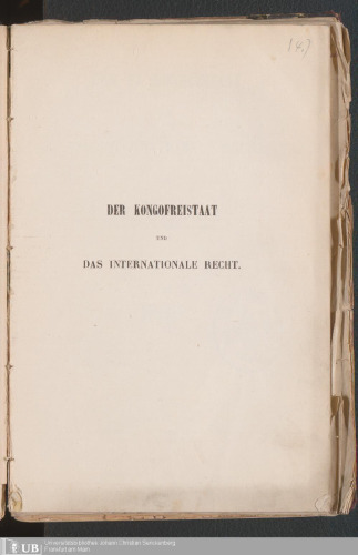 Der Kongofreistaat und das internationale Recht