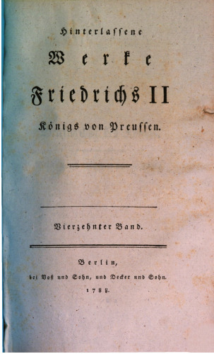 Hinterlassene Werke Friedrichs II., Königs von Preußen