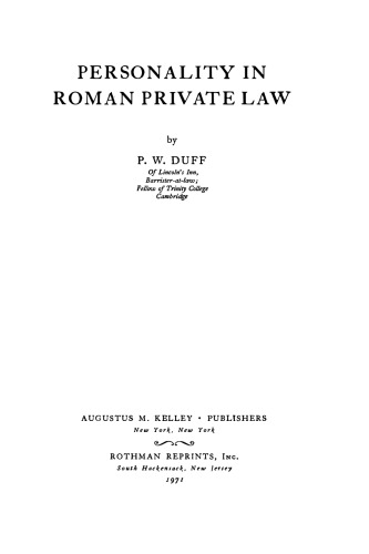 Personality in Roman Private Law