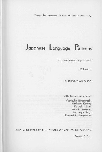 Japanese Language Patterns: A Structural Approach